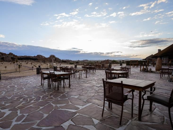 A tranquil dining setup with a scenic view.