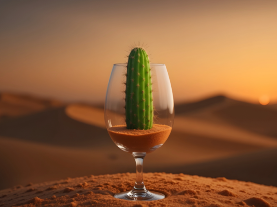 A unique display of nature and glass art in a desert setting.